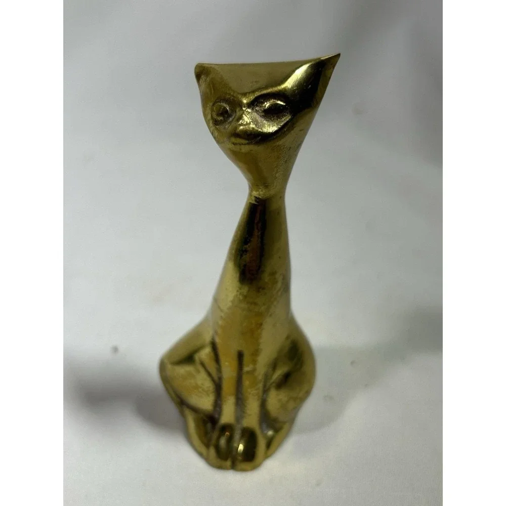 Vintage Brass Cat Kitten Figurine Small Siamese MCM Scuplture Gold Tone 4